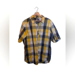 Billabong yellow plaid button down shirt
